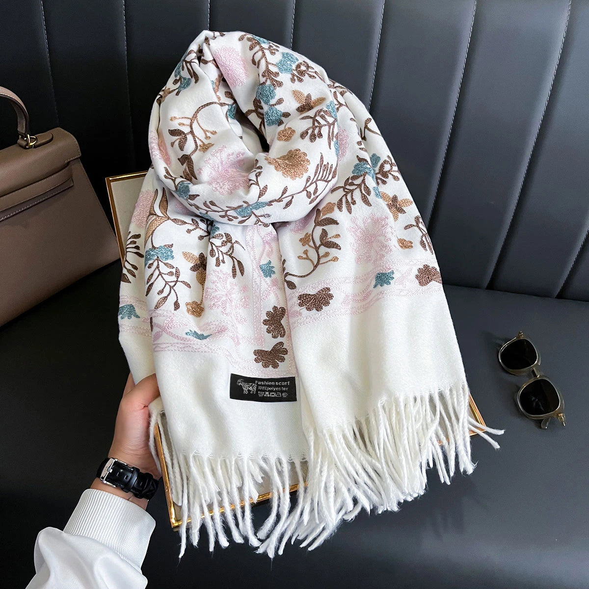 Écharpe Femme Imitation Cachemire – Pashmina Brodée 200×70 cm