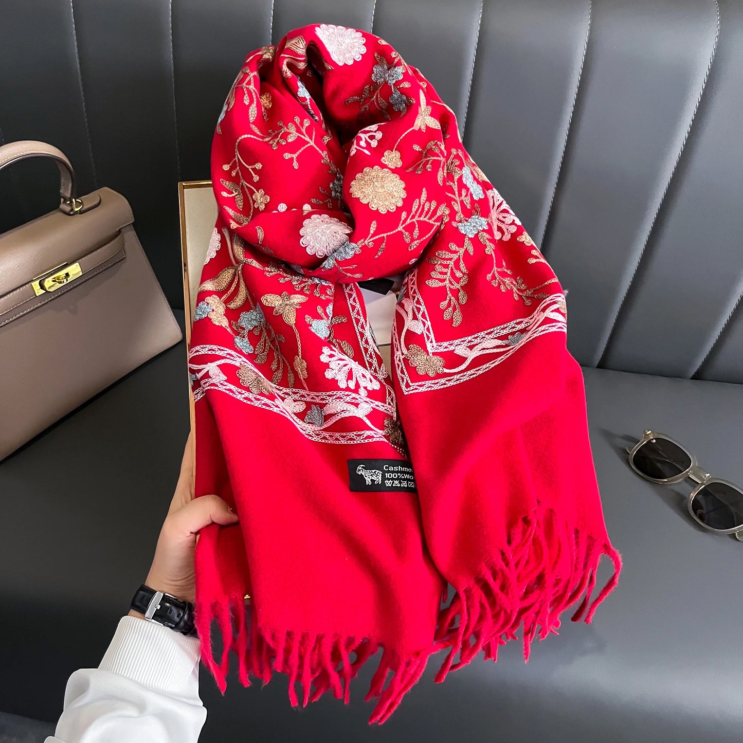 Écharpe Femme Imitation Cachemire – Pashmina Brodée 200×70 cm