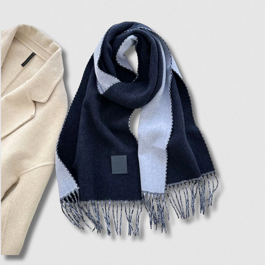 Écharpe double face femme bleu foncé et gris – Maison Amavia