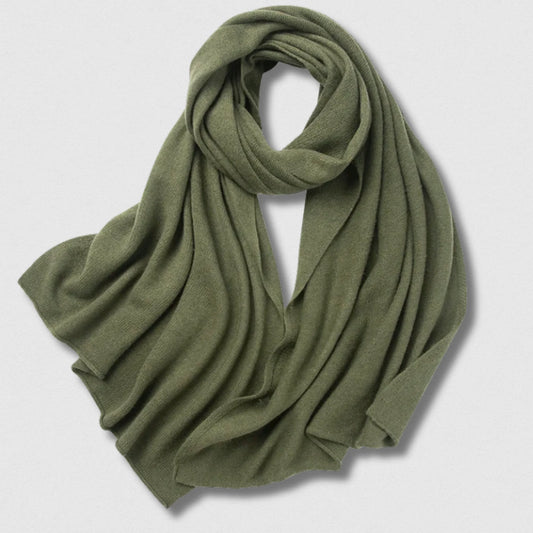 Écharpe 100 % laine vert kaki 180×32 cm, chaude et douce, style urbain Maison Amavia.