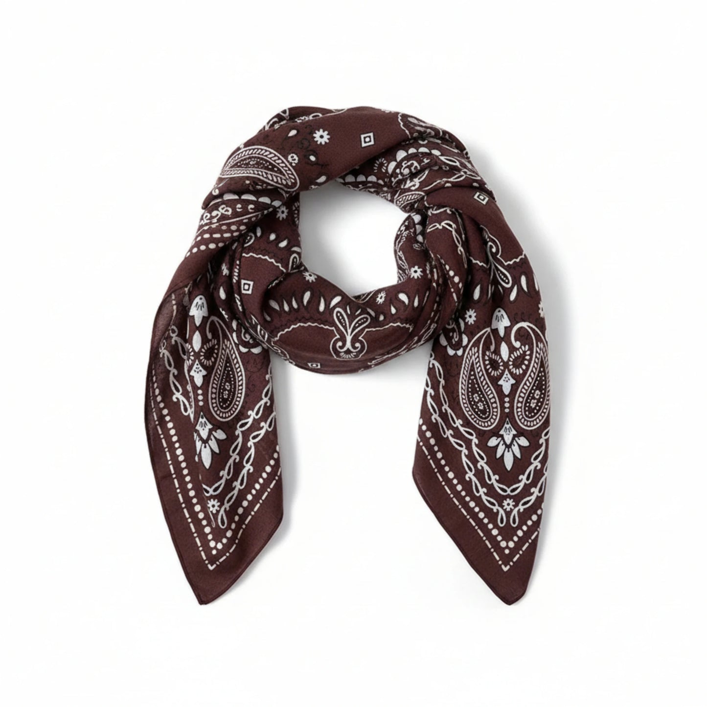 Foulard femme carré élégant marron à motif paisley