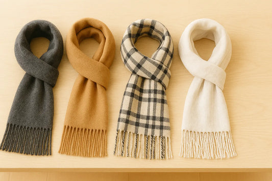 Écharpes en laine, coton, cachemire et lin posées à plat