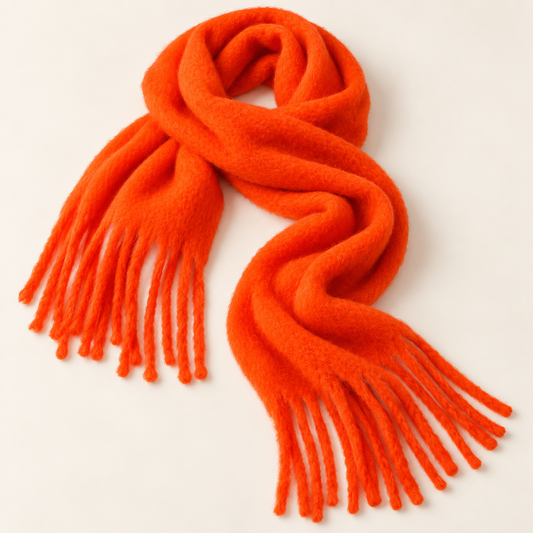 Écharpe femme hiver orange mandarine présentée à plat