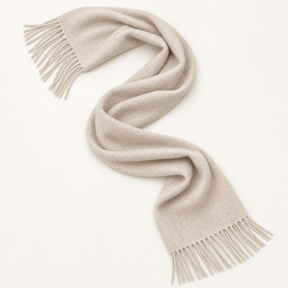Écharpe femme en laine beige clair longue avec franges