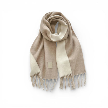Écharpe femme en laine double face beige