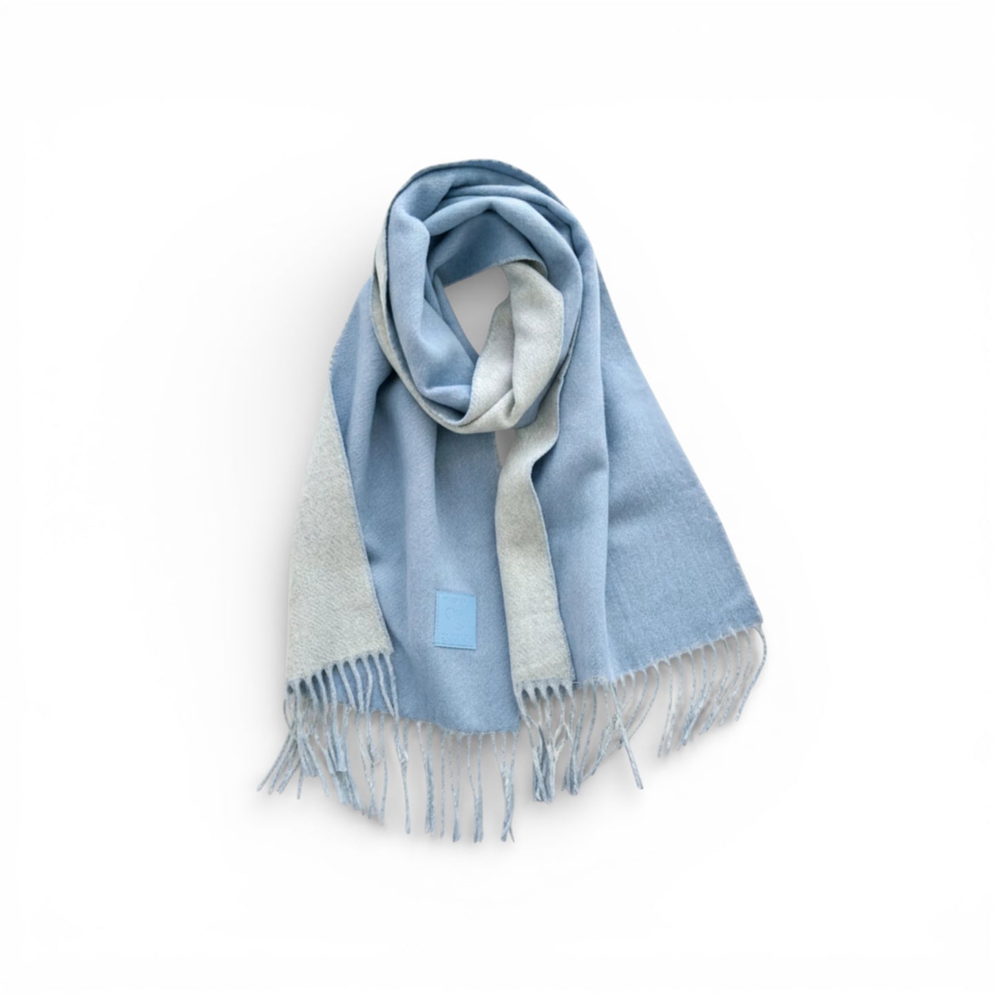 Écharpe femme en laine double face bleu ciel