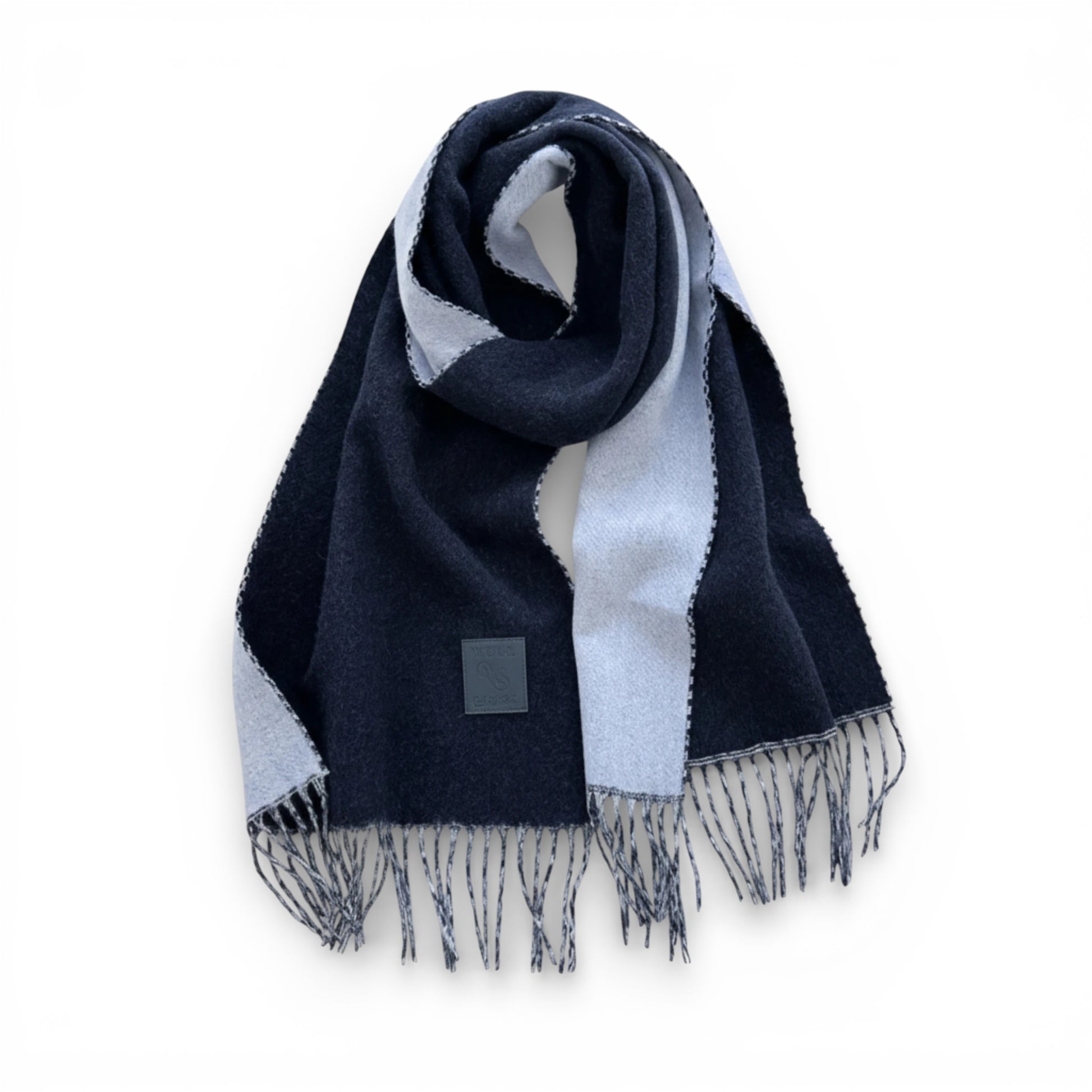 Écharpe femme en laine double face bleu foncé