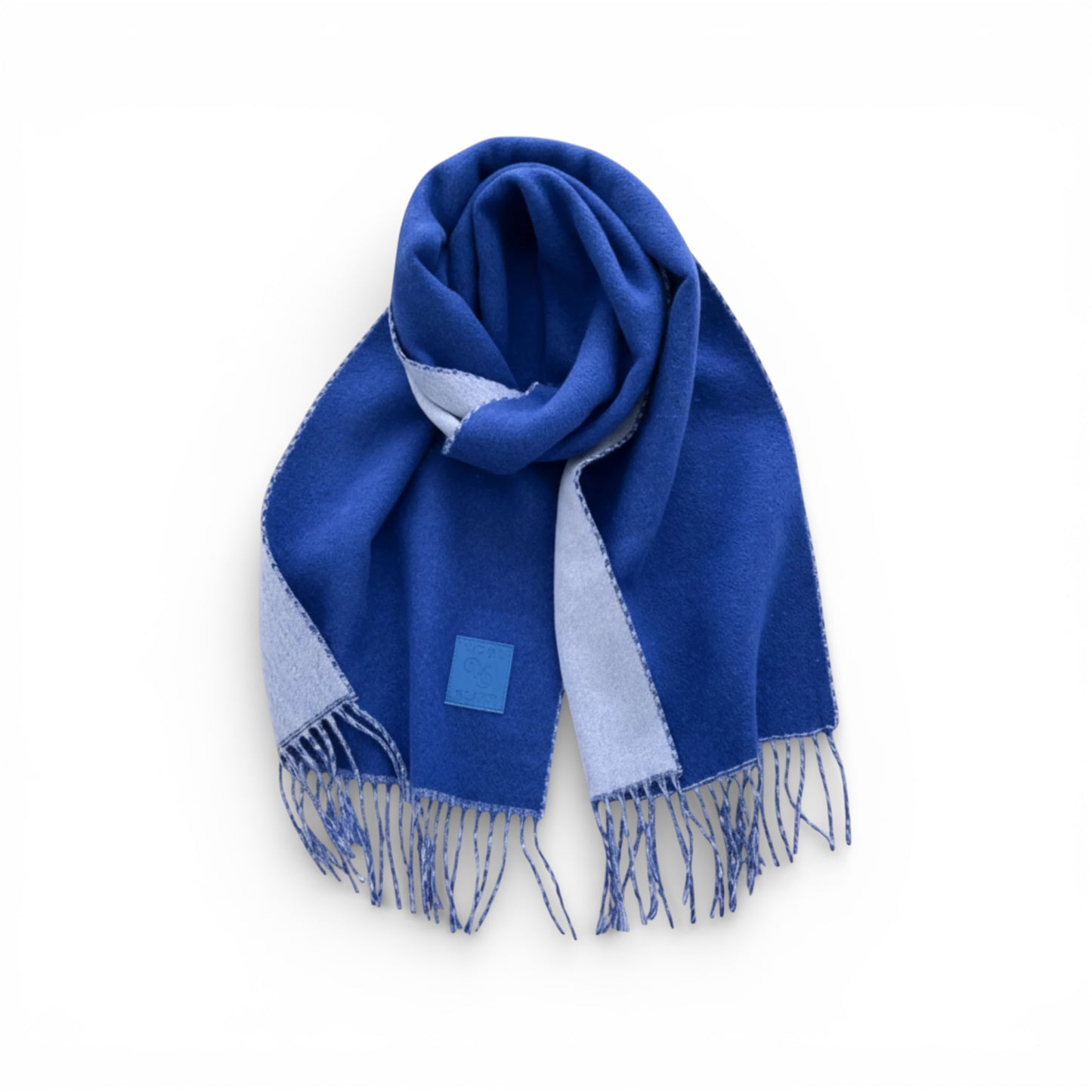 Écharpe femme en laine double face bleu intense