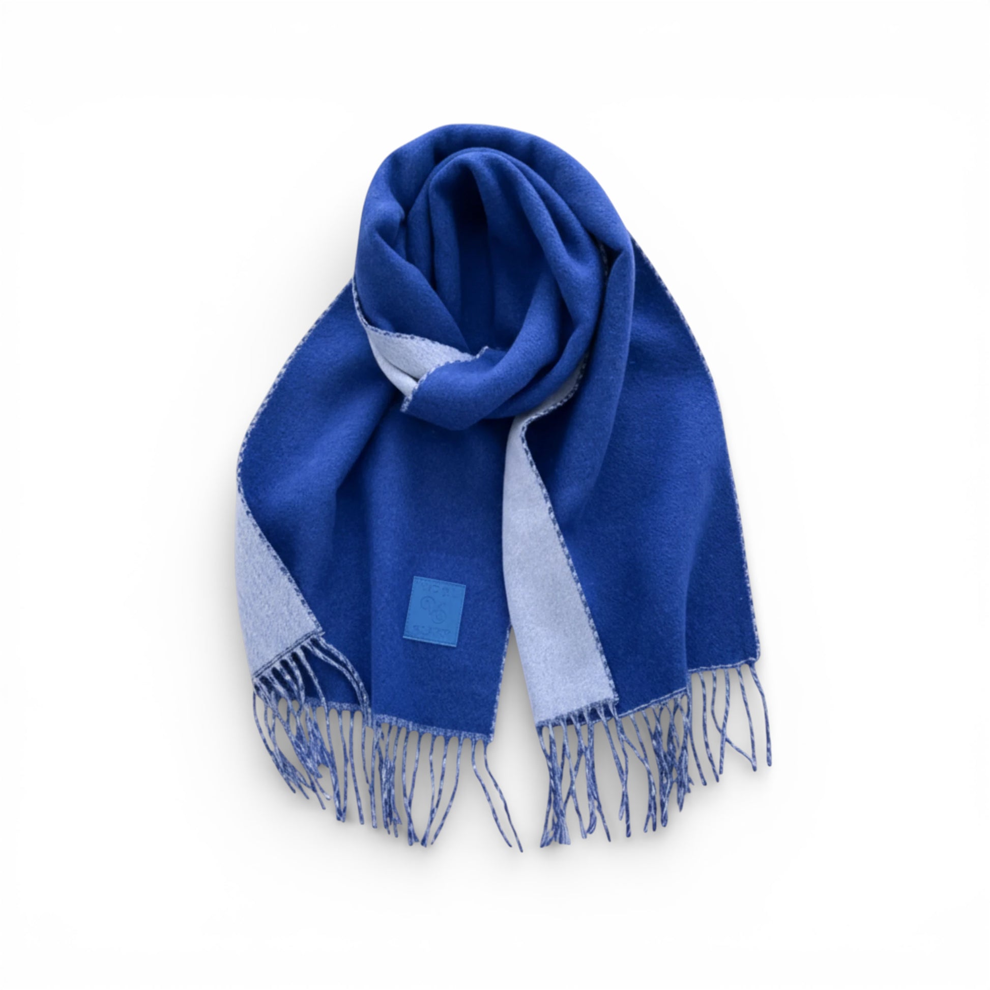 Écharpe femme en laine double face bleu intense