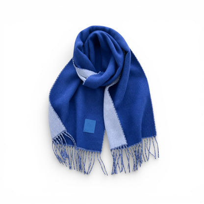 Écharpe femme en laine double face bleu intense