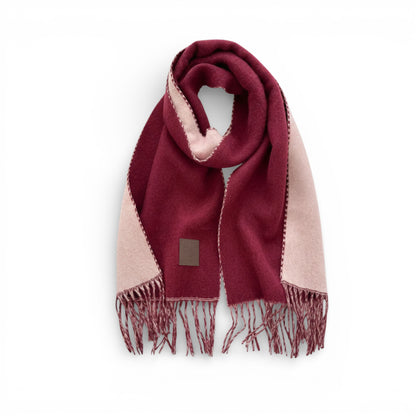Écharpe femme en laine double face bordeaux