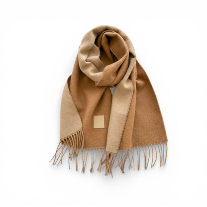 Écharpe femme en laine double face caramel