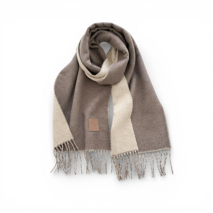 Écharpe femme en laine double face kaki