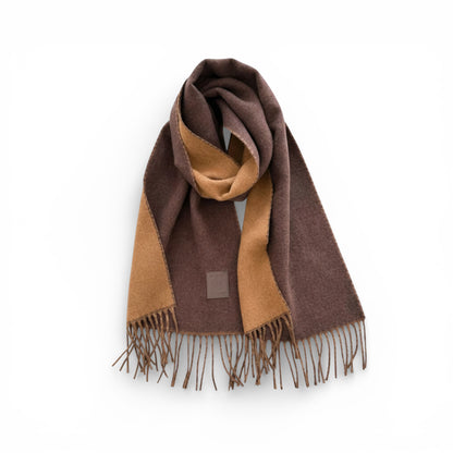 Écharpe femme en laine double face rouge brun