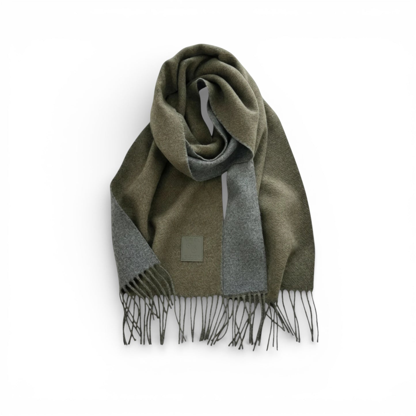 Écharpe femme en laine double face vert olive