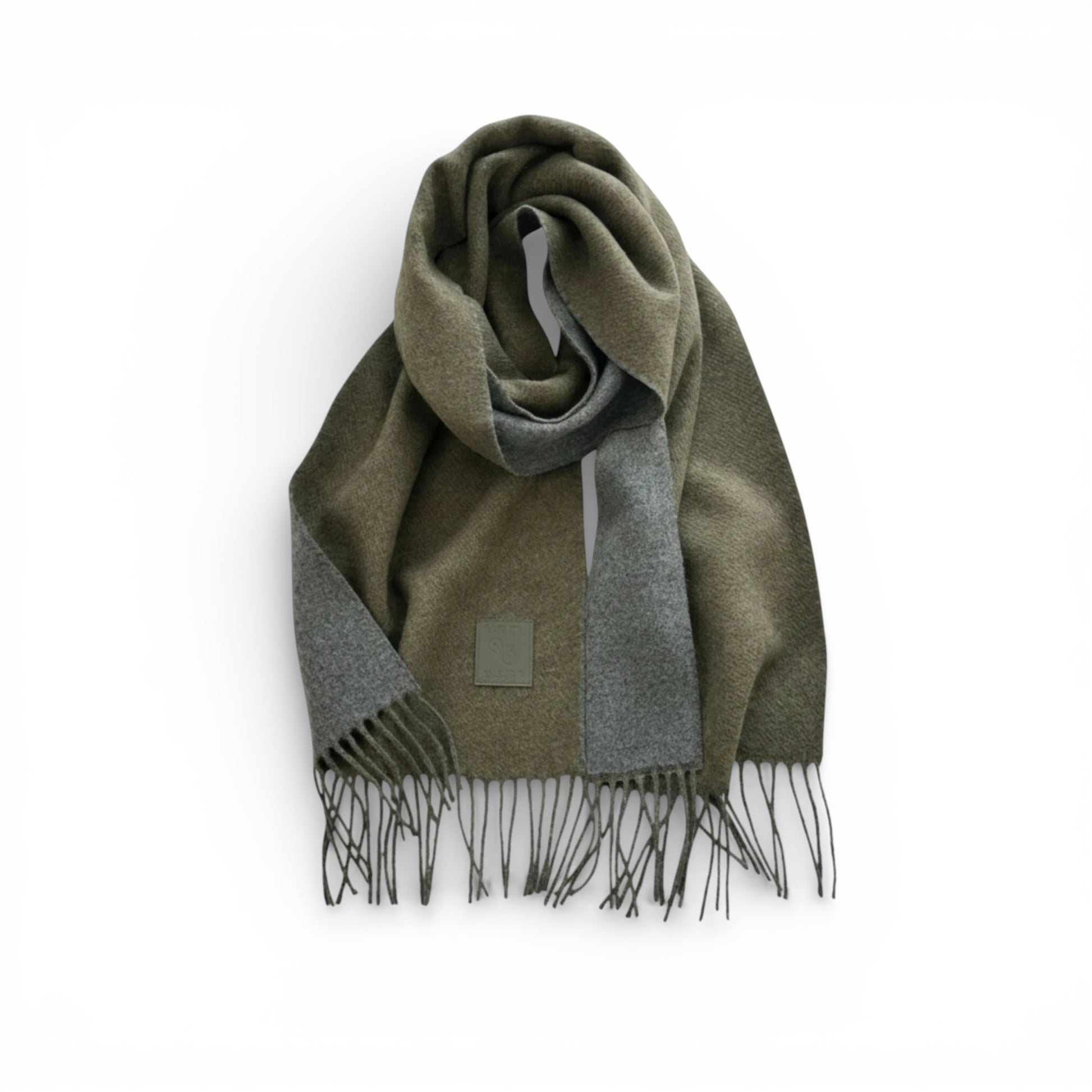 Écharpe femme en laine double face vert olive