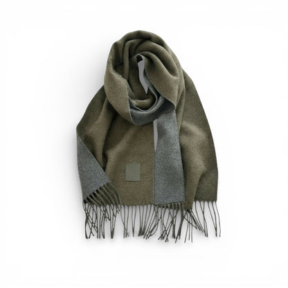 Écharpe femme en laine double face vert olive