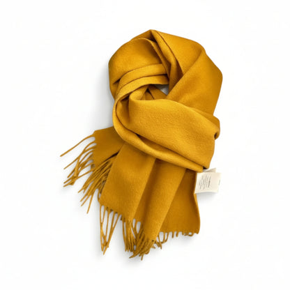 Écharpe femme en laine moutarde dorée