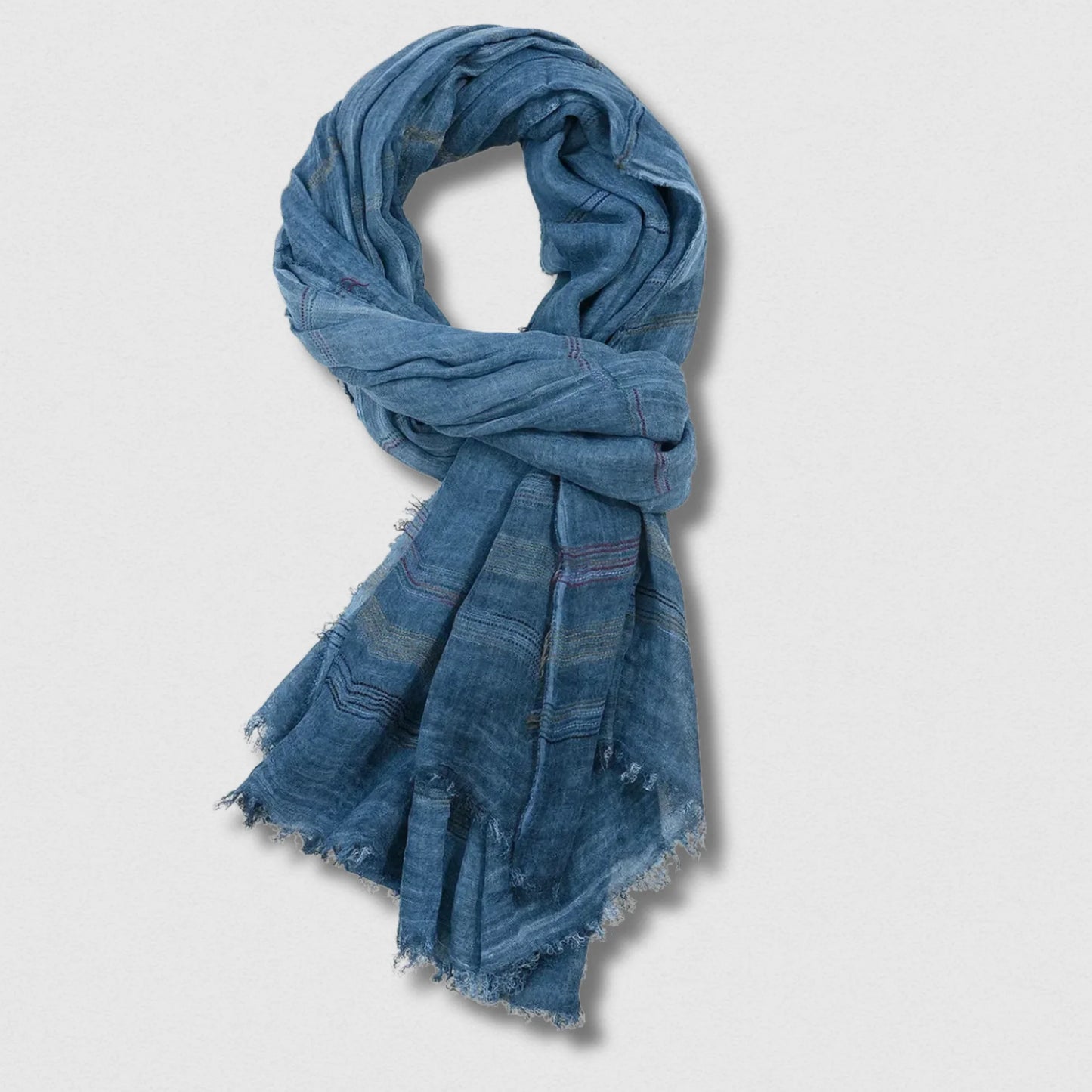 Écharpe homme élégante en coton et lin bleu marine, grande taille 190×90 cm.