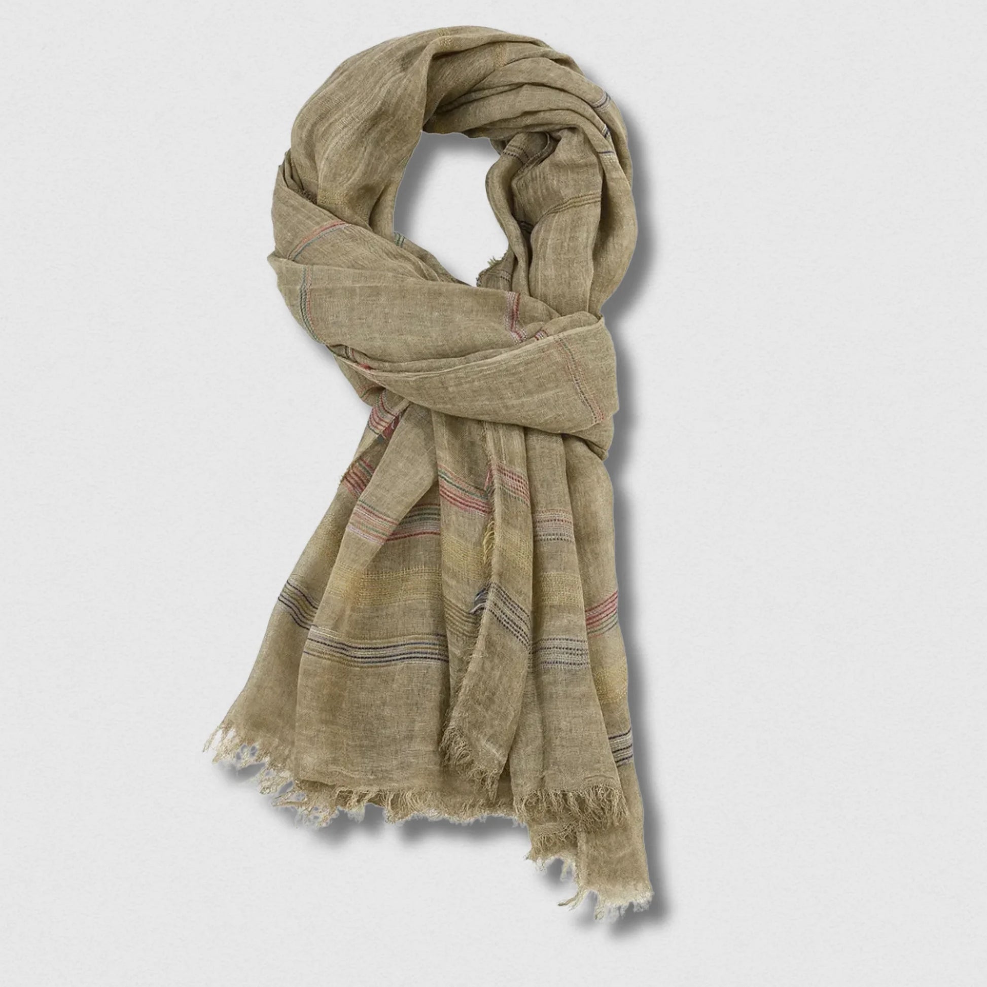 Écharpe homme élégante en coton et lin kaki, écharpe large et confortable 190×90 cm.