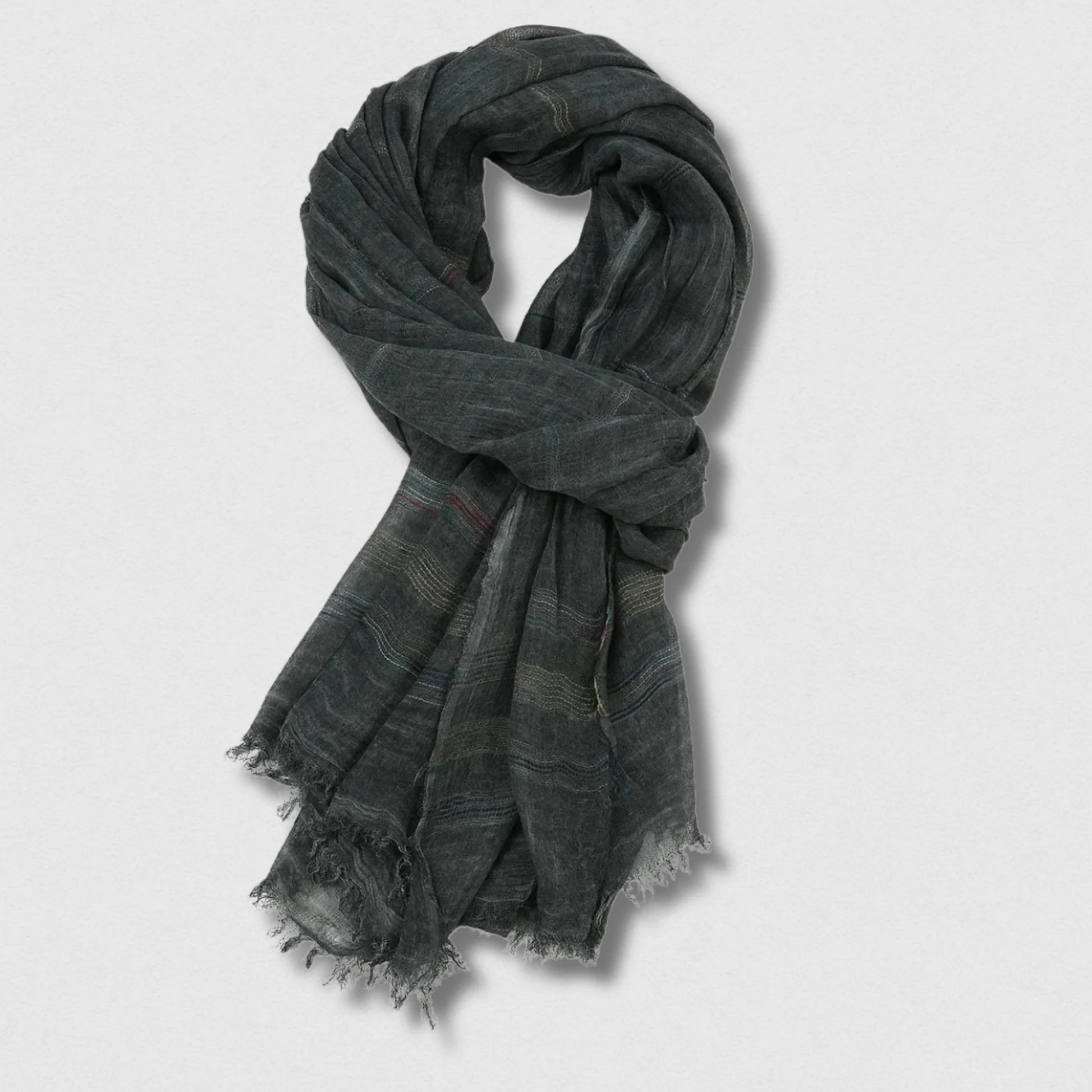 Écharpe homme élégante en coton et lin noire, écharpe large 190×90 cm.