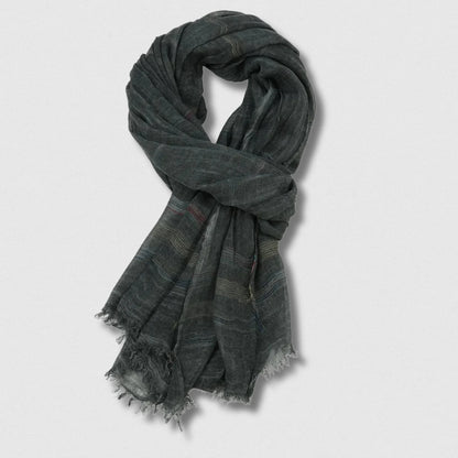 Écharpe homme élégante en coton et lin noire, écharpe large 190×90 cm.