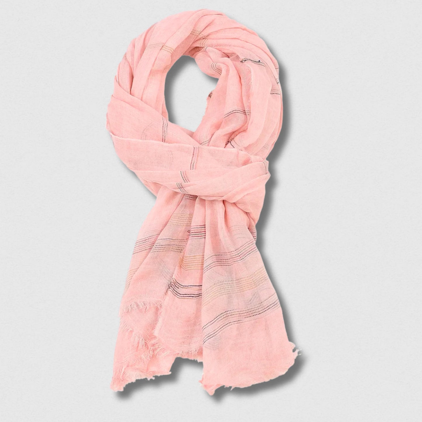 Écharpe homme élégante en coton et lin rose, modèle léger et grande taille 190×90 cm.