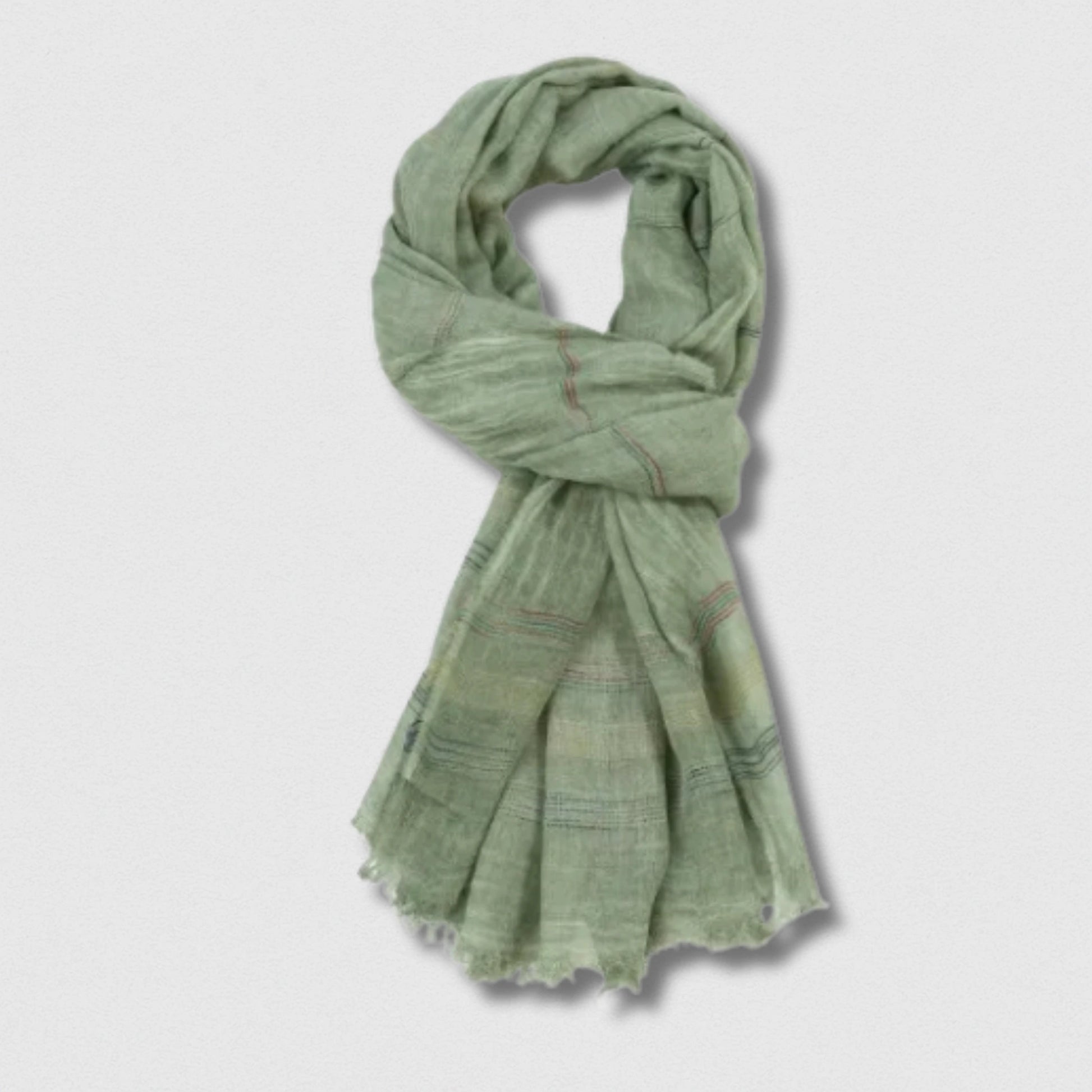 Écharpe homme élégante en coton et lin verte, grande écharpe légère 190×90 cm.