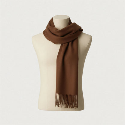 Écharpe homme en laine beige foncé – modèle Maison Amavia, écharpe chaude avec franges.