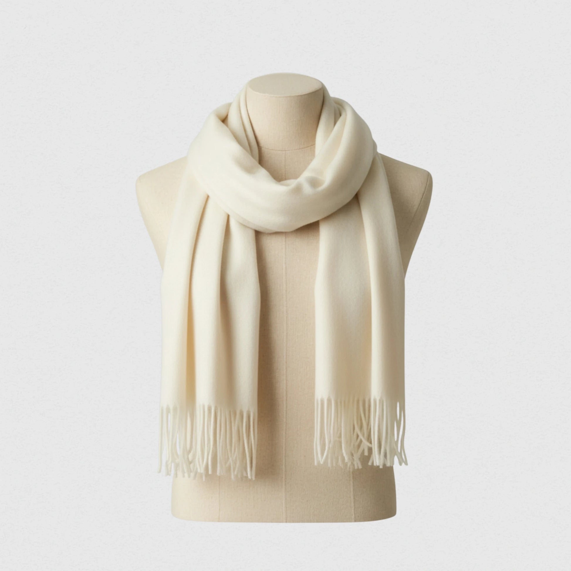 Écharpe homme en laine couleur blanc crème, modèle oversize avec franges – Maison Amavia