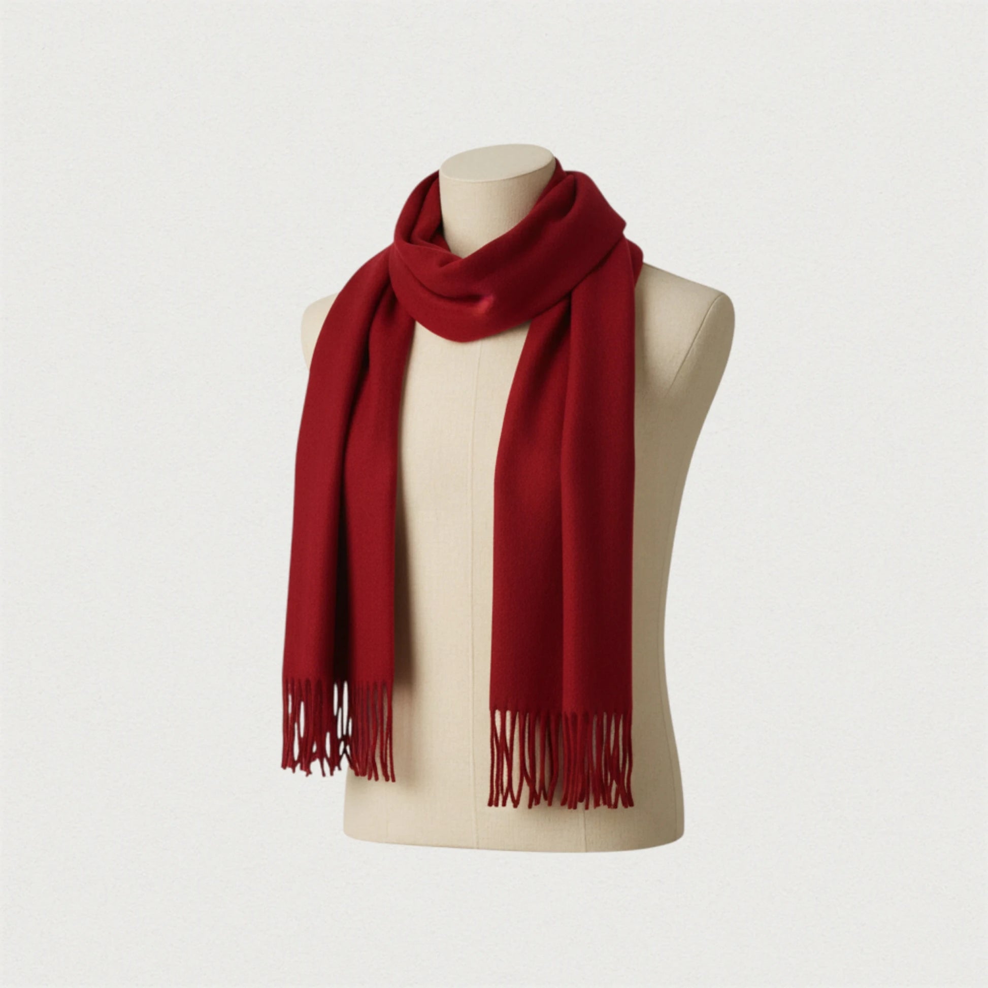 Écharpe homme en laine rouge foncé – modèle Maison Amavia, écharpe hiver longue avec franges.
