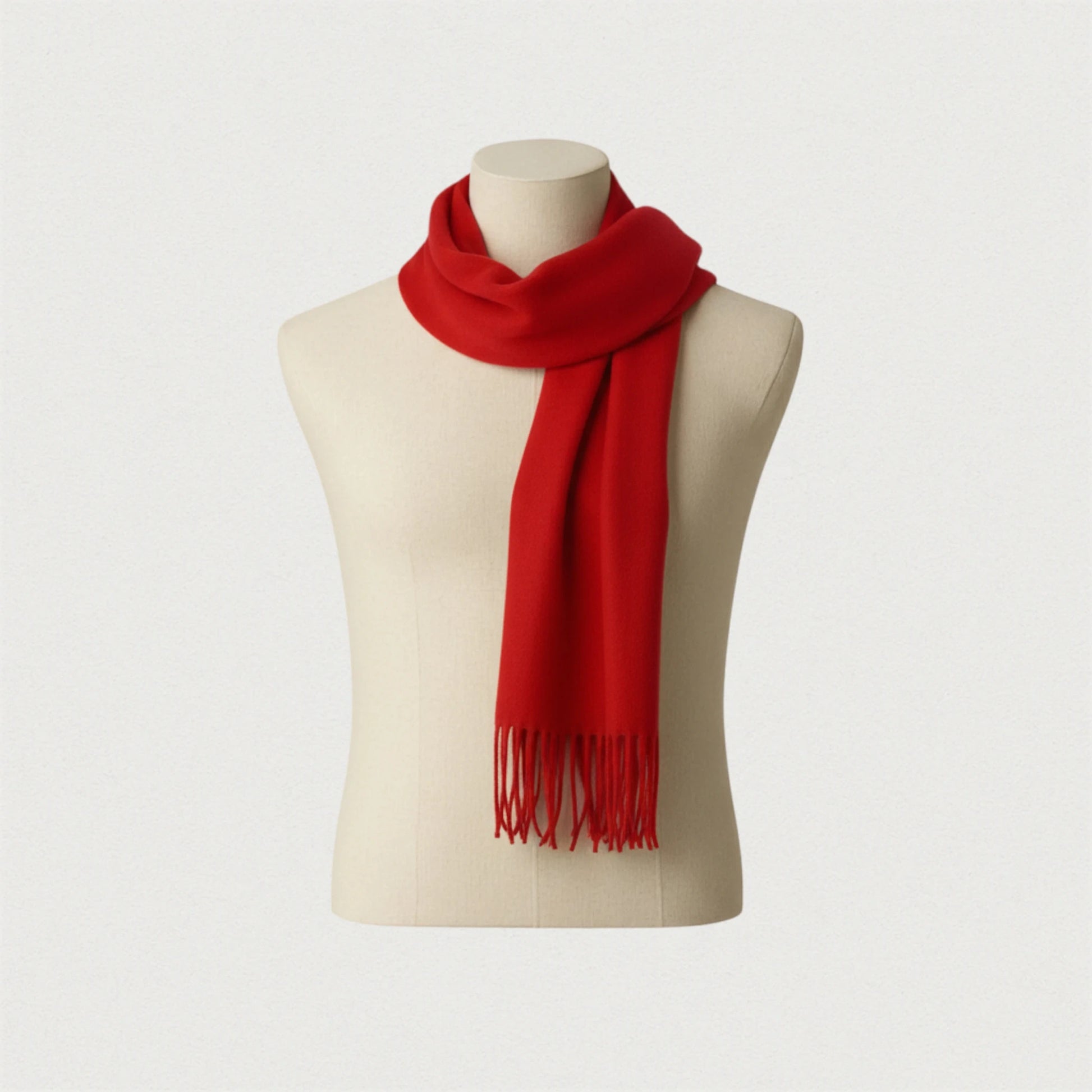 Écharpe homme en laine rouge – modèle Maison Amavia, écharpe chaude longue avec franges.