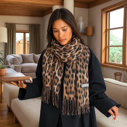 Écharpe léopard camel pour femme – hiver – modèle Maison Amavia