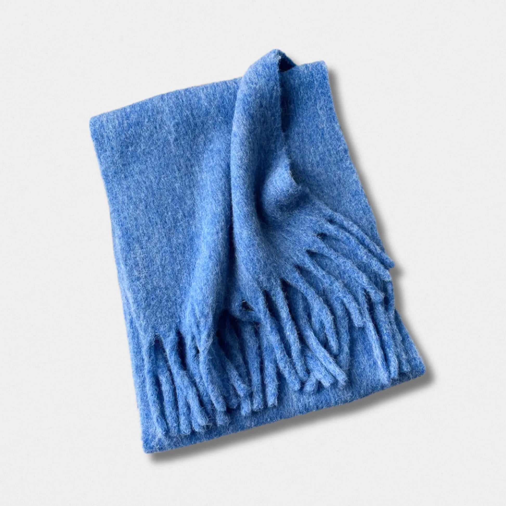 Écharpe unisexe laine mélangée bleu saphir – hiver 210×40 cm – Maison Amavia