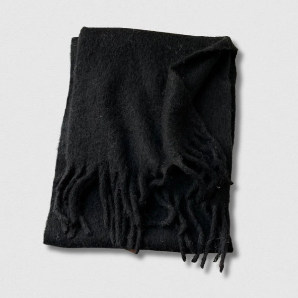 Écharpe unisexe laine mélangée noire – hiver 210×40 cm – Maison Amavia