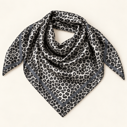 Foulard carré léopard femme anthracite effet satiné`