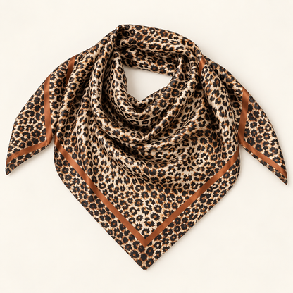 Foulard carré léopard femme beige effet satiné