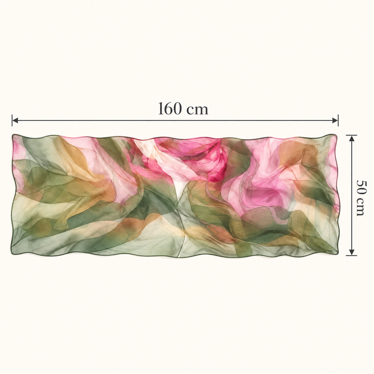 Dimensions 160 × 50 cm du foulard femme floral Vert Rose