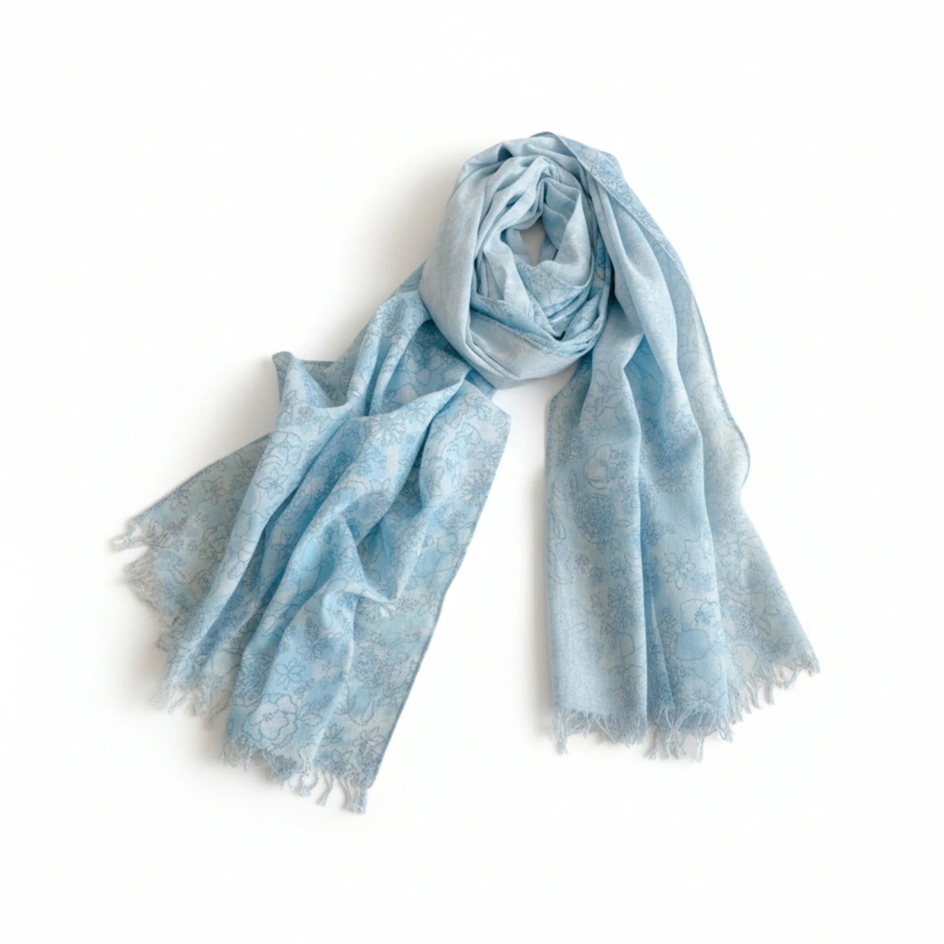 Écharpe femme en coton bleu clair imprimé floral