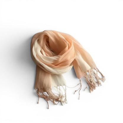 Écharpe Maison Amavia 100% lin dégradé pêche et crème avec franges, idéale pour le printemps/été.