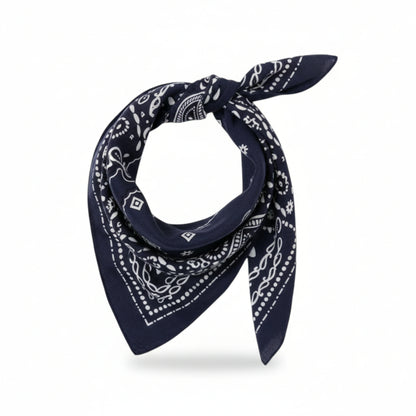 Foulard femme carré élégant bleu à motif paisley