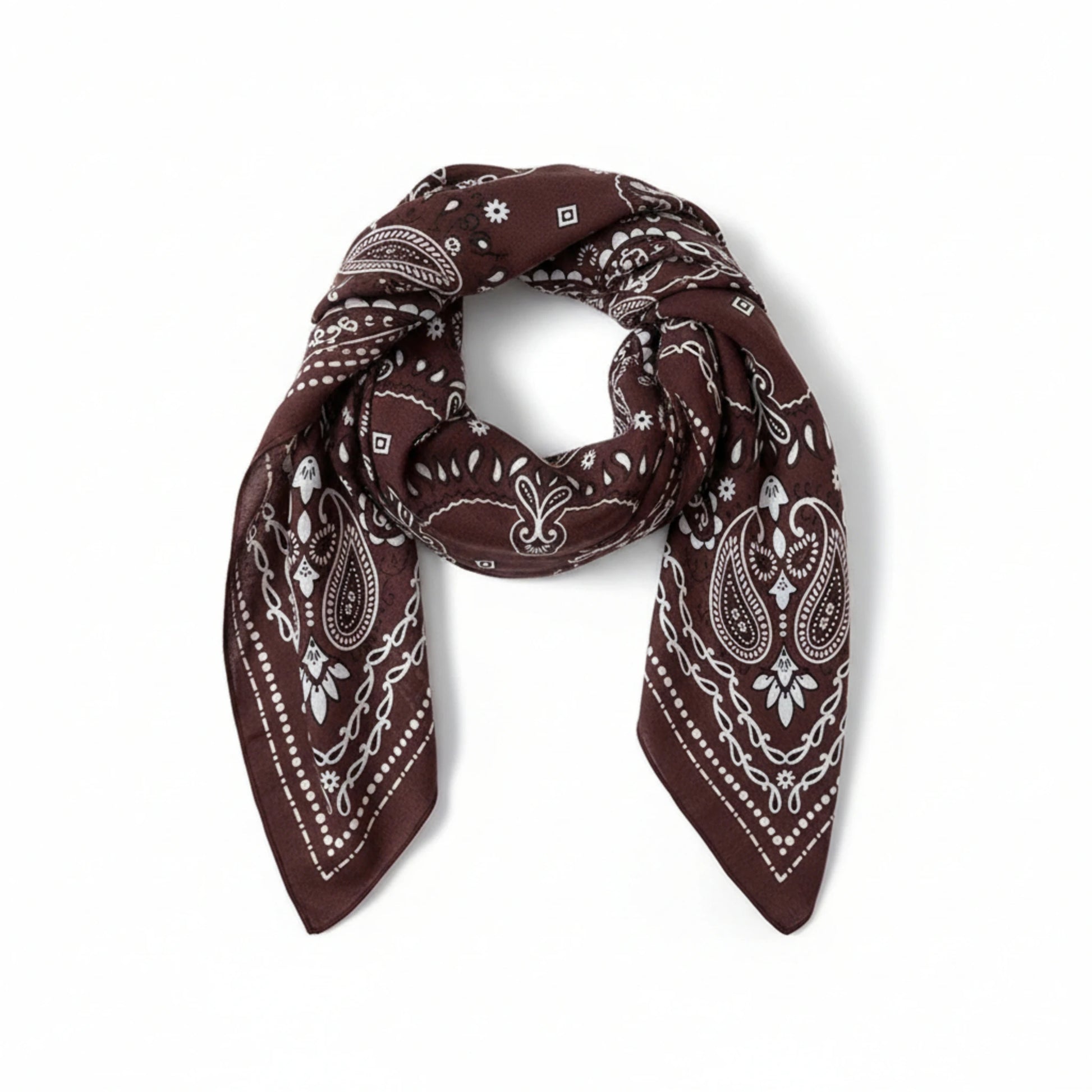 Foulard femme carré élégant marron à motif paisley