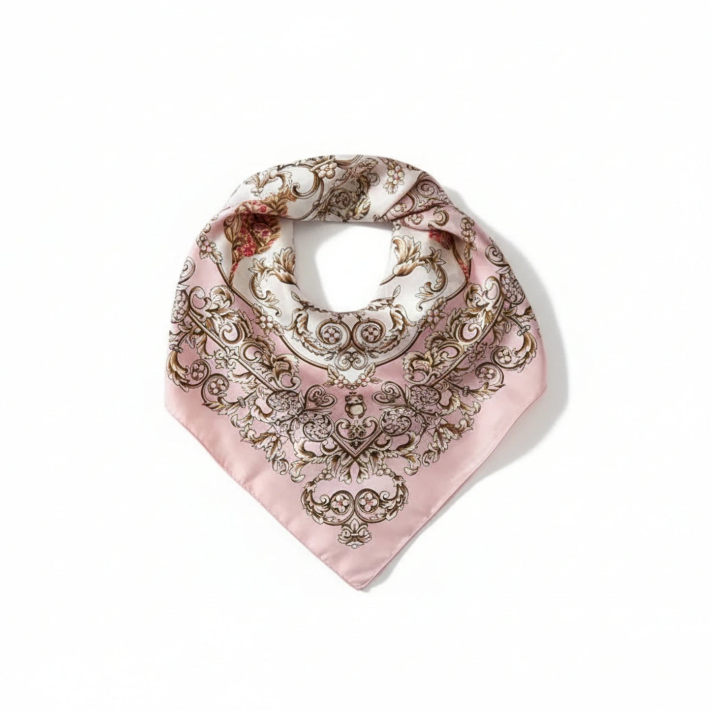 Foulard femme rose baroque carré 70x70 en polyester effet soie