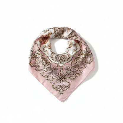 Foulard femme rose baroque carré 70x70 en polyester effet soie