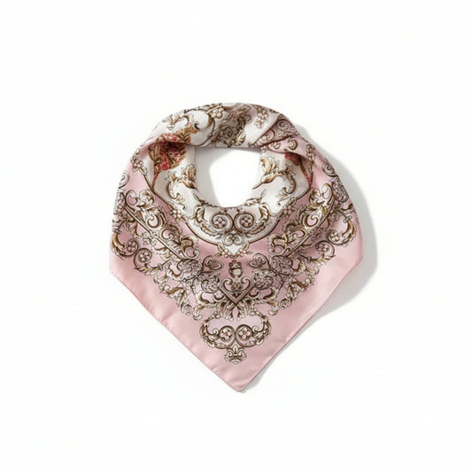 Foulard femme rose baroque carré 70x70 en polyester effet soie