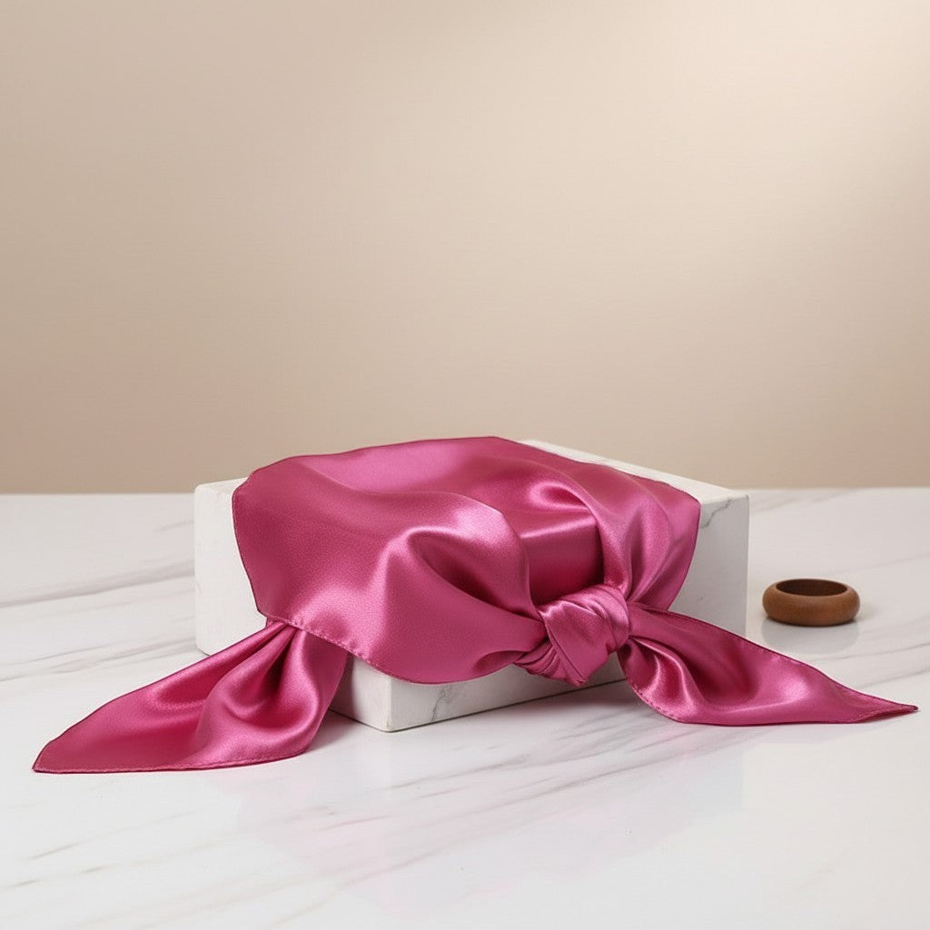 Maison Amavia Foulard en soie satinée rose uni 90x90 cm, accessoire polyvalent pour hijab, châle ou bandeau.